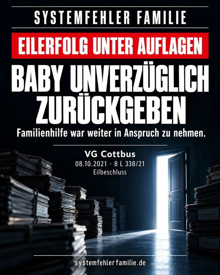 Beitragsbild: Eilerfolg unter auflagen. BABY UNVERZÜGLICH ZURÜCKGEBEN. Familienhilfe war weiter in Anspruch zu nehmen. VG Cottbus, 08.10.2021, 8 L 338/21.