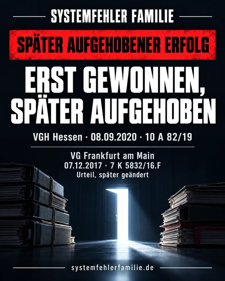 Beitragsbild: Später aufgehobener erfolg. ERST GEWONNEN, SPÄTER AUFGEHOBEN. VGH Hessen · 08.09.2020 · 10 A 82/19 VG Frankfurt am Main, 07.12.2017, 7 K 5832/16.F.
