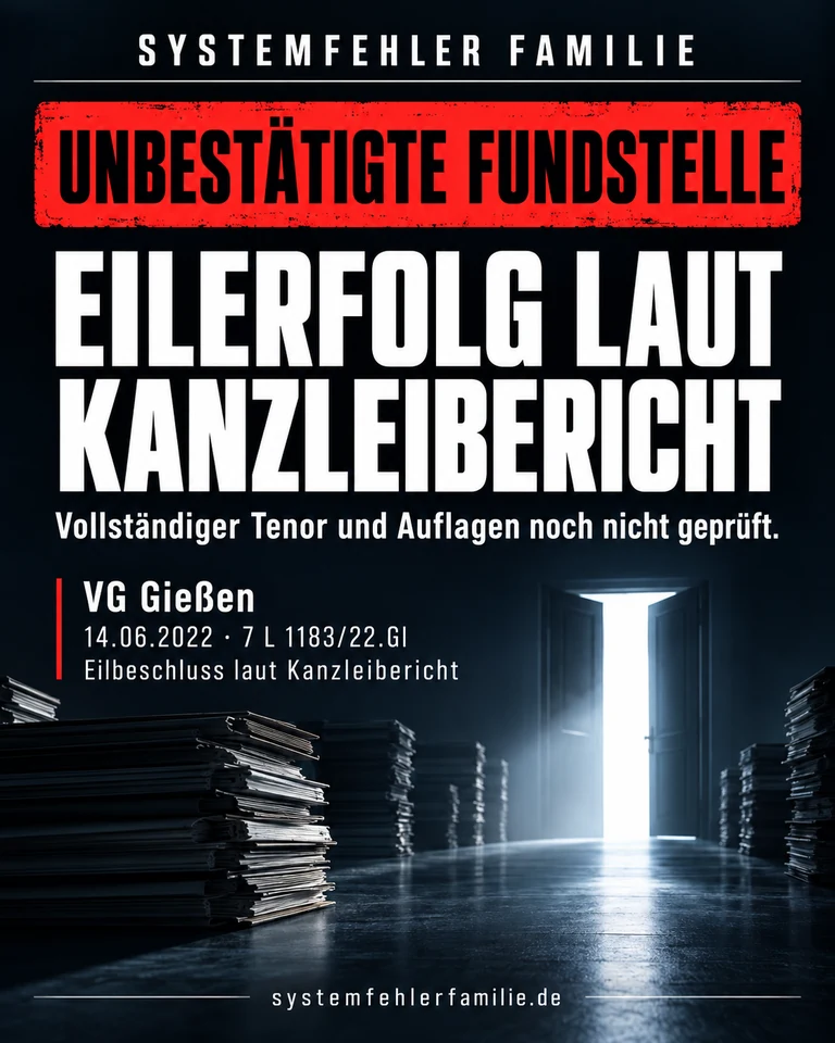 Beitragsbild: Unbestätigte fundstelle. EILERFOLG LAUT KANZLEIBERICHT. Vollständiger Tenor und Auflagen noch nicht geprüft. VG Gießen, 14.06.2022, 7 L 1183/22.Gl.