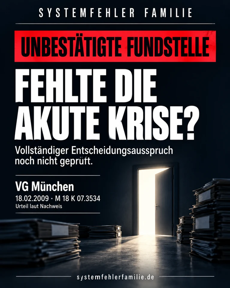 Beitragsbild: Unbestätigte fundstelle. FEHLTE DIE AKUTE KRISE?. Vollständiger Entscheidungsausspruch noch nicht geprüft. VG München, 18.02.2009, M 18 K 07.3534.
