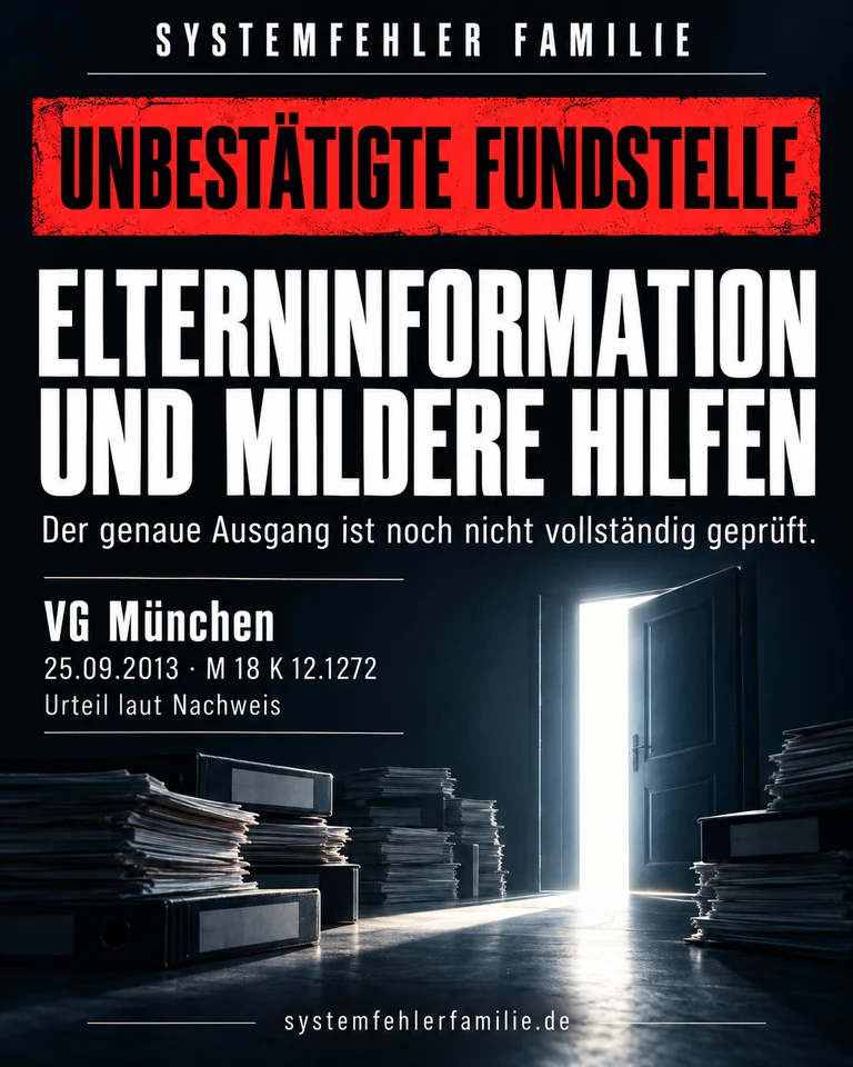 Beitragsbild: Unbestätigte fundstelle. ELTERNINFORMATION UND MILDERE HILFEN. Der genaue Ausgang ist noch nicht vollständig geprüft. VG München, 25.09.2013, M 18 K 12.1272.